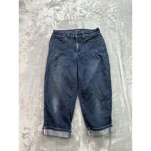NYDJ Jeans Womens Sz 4 Blue Selvedged Cuffed Capri Lift Tuck  Crop Mid Rise Pant
